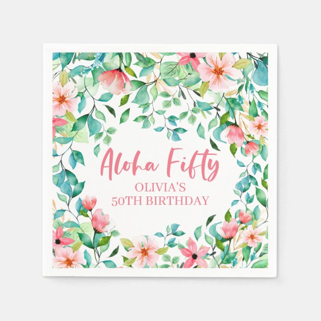 Aloha Fifty Tropical Luau 50th Birthday Napkins (Front)
