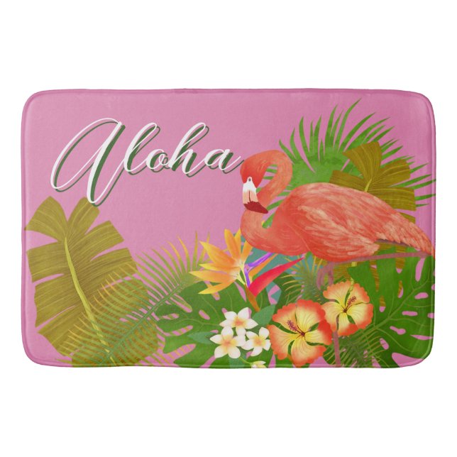 Aloha Flamingo  Bath Mat (Front)