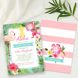Aloha Flamingo Grad Luau Tropical Hibiscus Invitation