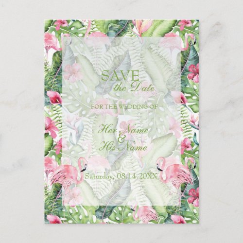 Aloha Flamingo Tropical Beach SAVE the Date Announcement Postcard