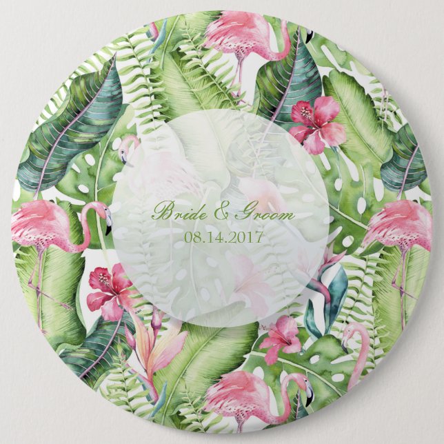 Aloha Flamingo Tropical Beach Wedding Button (Front)