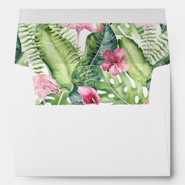 Aloha Flamingo Tropical Beach Wedding Envelope (Back (Bottom))