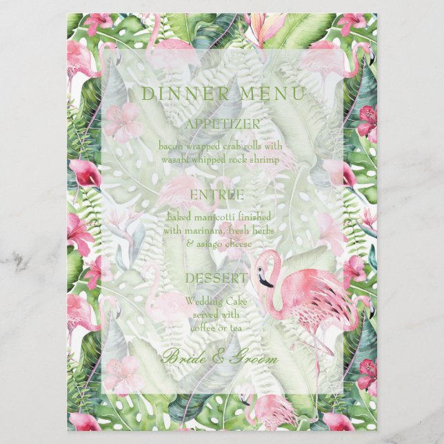 Aloha Flamingo Tropical Beach Wedding Menu (Front)