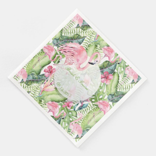Aloha Flamingo Tropical Beach Wedding Paper Dinner Napkins (Corner)