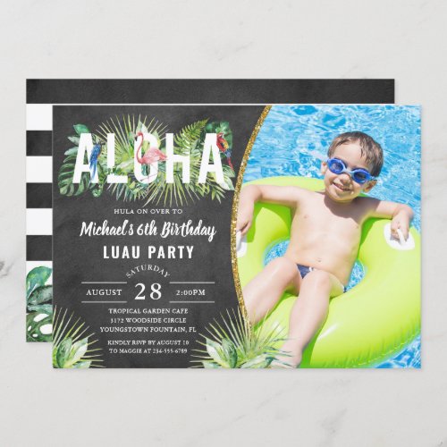 Aloha Flamingo Tropical Birds Luau Birthday Photo Invitation