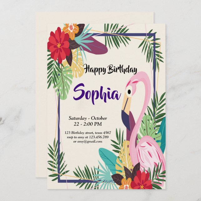 Aloha Flamingo Tropical Invitation (Front/Back)