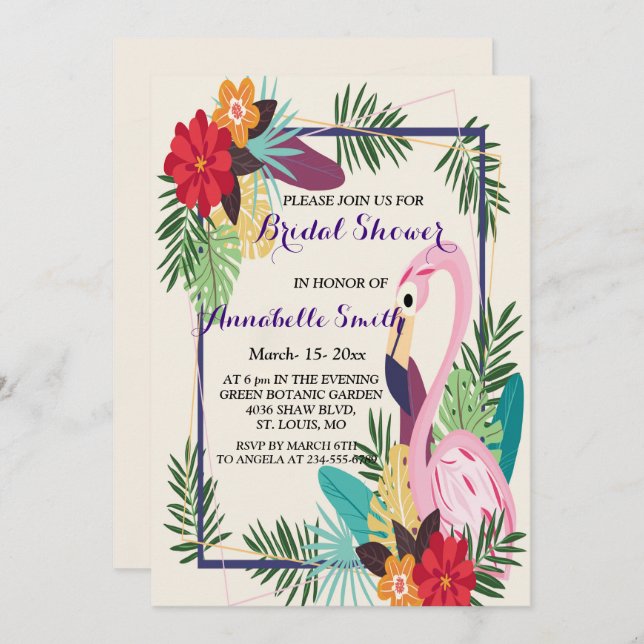 Aloha Flamingo Tropical Invitation (Front/Back)