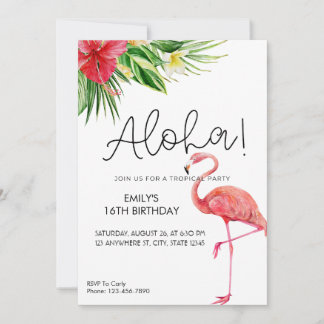 Aloha! Flamingo Tropical Party Invitation