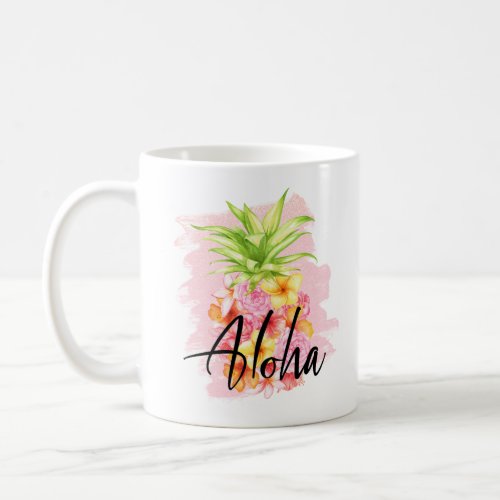 Aloha Floral Pineapple Pretty Pink Hawaii Coffee Mug