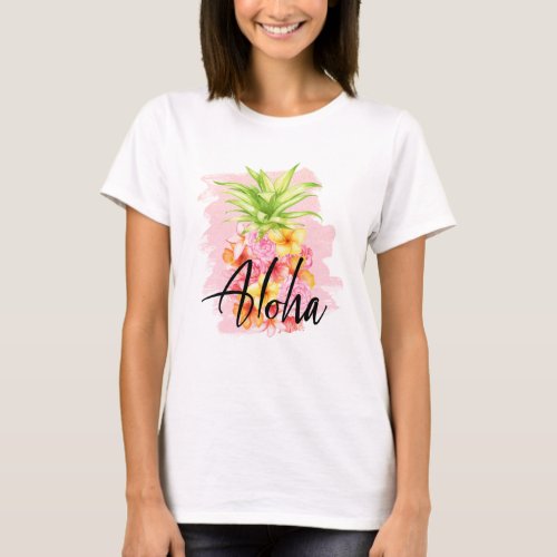 Aloha Floral Pineapple Pretty Pink Hawaii T_Shirt