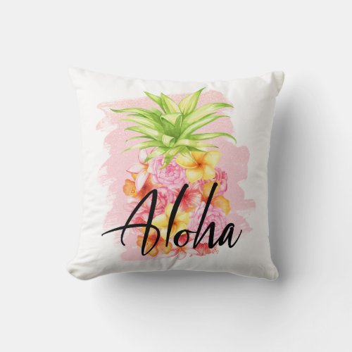 Aloha Floral Pineapple Pretty Pink Hawaii Throw Pillow