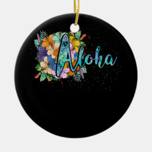 Aloha Flowers Hawaiian Hawaii Beach Luau Party Ceramic Ornament