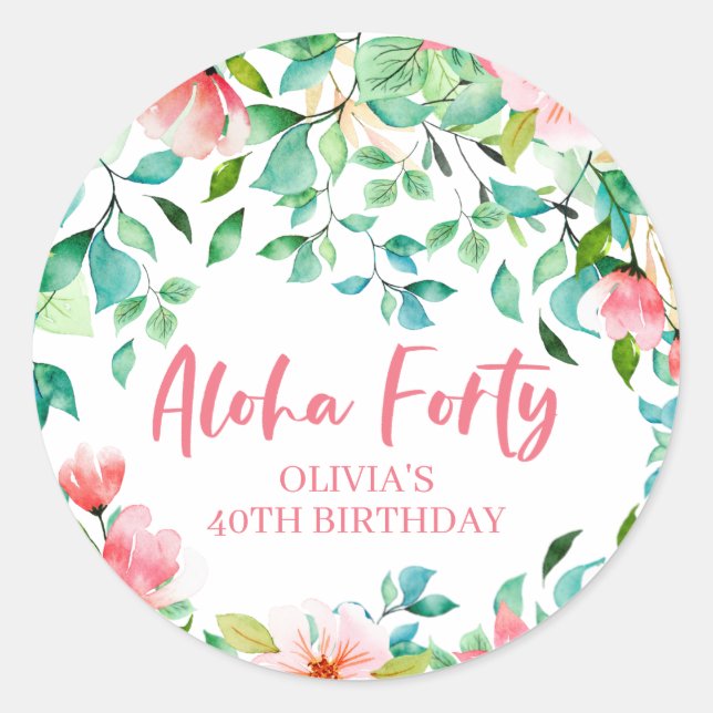 Aloha Forty Tropical Luau Birthday Classic Round Sticker (Front)