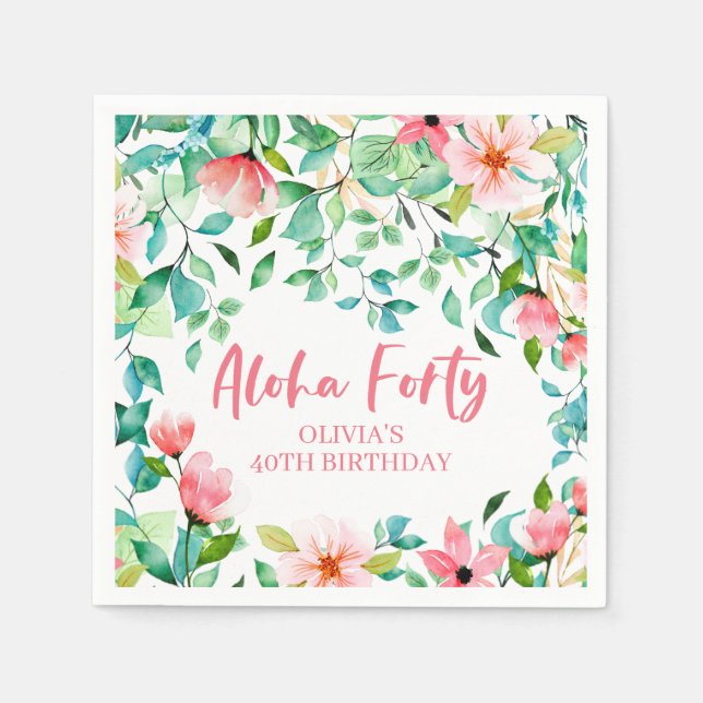 Aloha Forty Tropical Luau Birthday Napkins (Front)