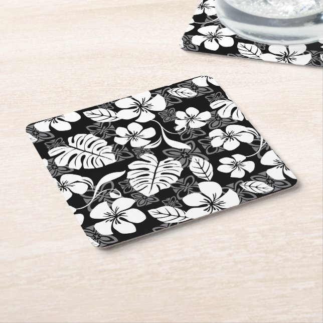 ALOHA FRIDAY (BLACK & GRAY) SQUARE PAPER COASTER (Angled)