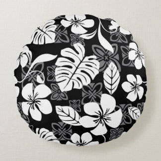 ALOHA FRIDAY PATTERN IN BLACK ROUND PILLOW