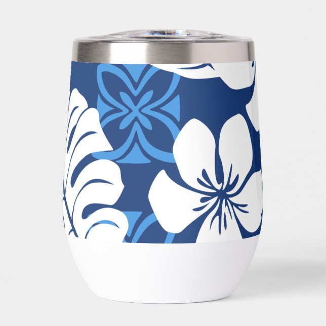ALOHA FRIDAY PATTERN IN BLUE THERMAL WINE TUMBLER (Front)