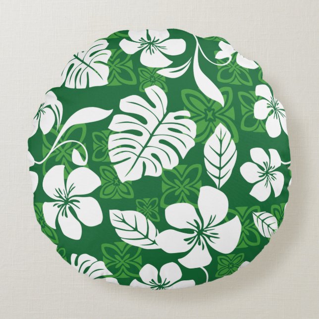 ALOHA FRIDAY PATTERN IN GREEN ROUND PILLOW (Front)