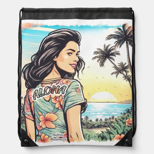 Aloha Girl Drawstring Bag (Front)
