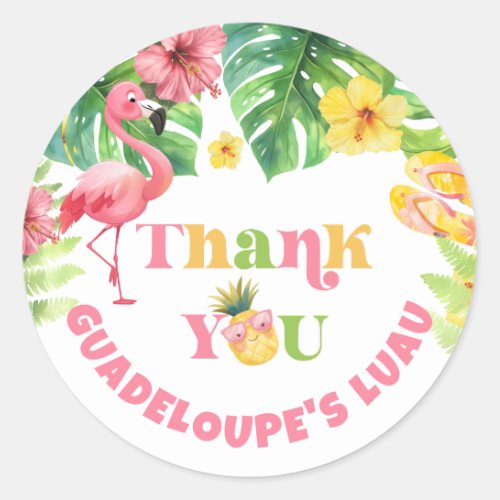 Aloha girl summer Tropical Luau birthday Thank you Classic Round Sticker