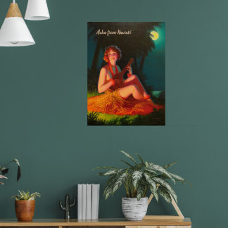 Aloha Girl with Ukulele (text customizable) Poster