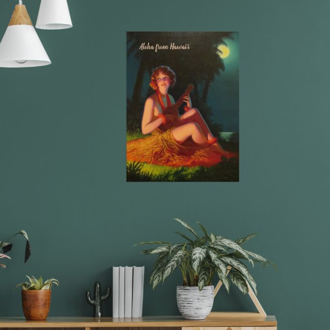 Aloha Girl with Ukulele (text customizable) Poster (Living Room 1)