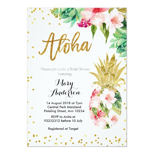 Aloha Gold Pineapple Bridal Shower Invitation | Zazzle.com