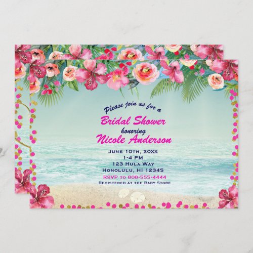 ALOHA Gold Tropical Beach Hibiscus Summer Luau Invitation