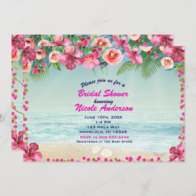 ALOHA Gold Tropical Beach Hibiscus Summer Luau Invitation (Front/Back)