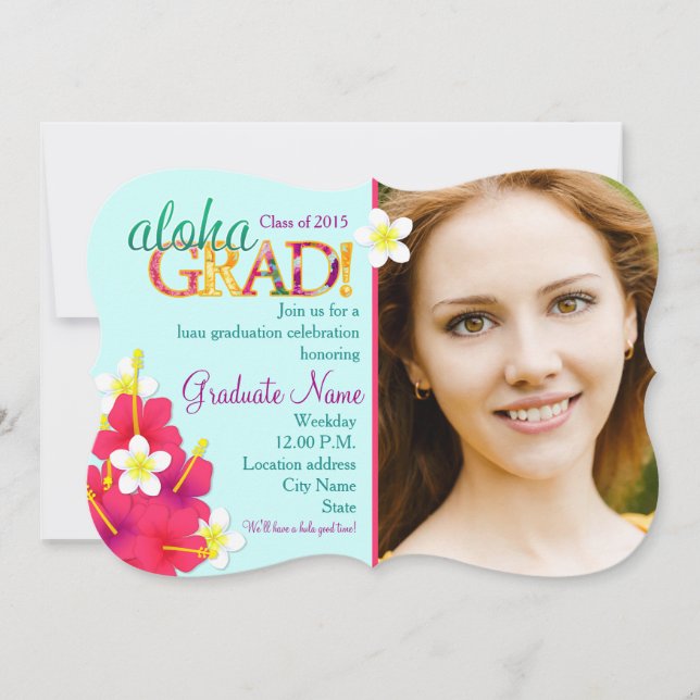 Aloha GRAD Graduation Luau Floral Party Invitation (Front)