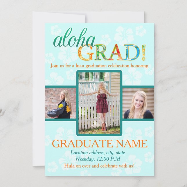 Aloha GRAD Graduation party invitation (Front)