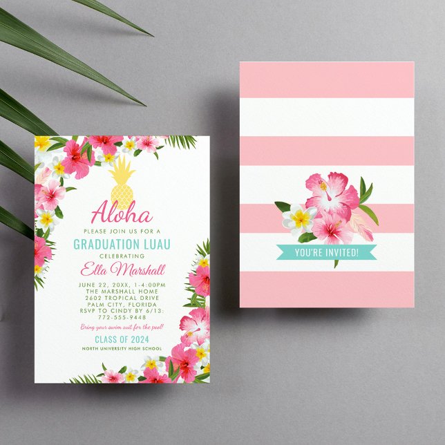 Aloha Grad Luau Tropical Hibiscus Invitation (Creator Uploaded)