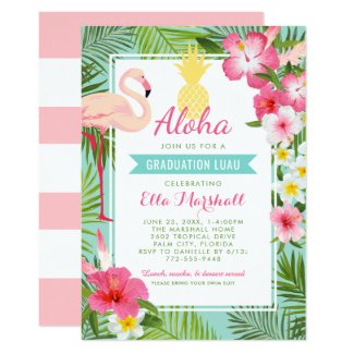 Aloha Graduation Luau | Pink Flamingo Tropical Invitation