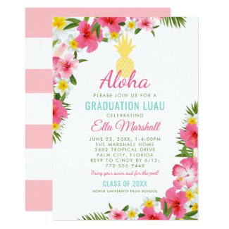 Aloha Graduation Luau | Pink Tropical Party Invitation