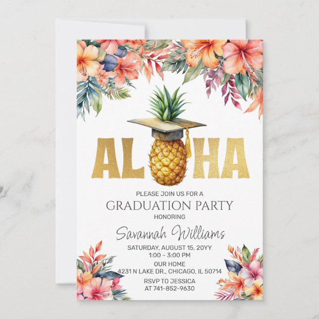 Aloha Graduation Party Birthday Invitation (Front)