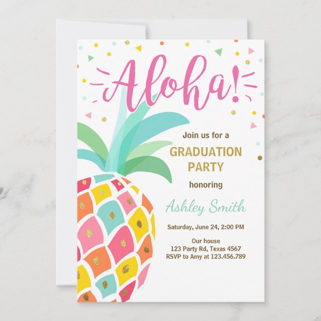 Aloha Graduation Party Invitation Pineapple hawaii (Front)