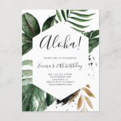 Aloha Greenery Tropical Birthday Party Invitation Postcard (Front)