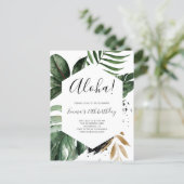 Aloha Greenery Tropical Birthday Party Invitation Postcard (Standing Front)