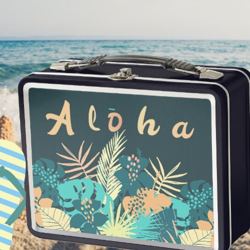 Aloha Greeting with Tropical Leaves Lunchbox