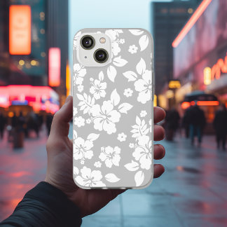 Aloha Grey Classic Hawaiian Hibiscus Print iPhone 13 Case
