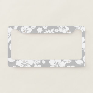 Aloha Grey Classic Hawaiian Hibiscus Print License Plate Frame