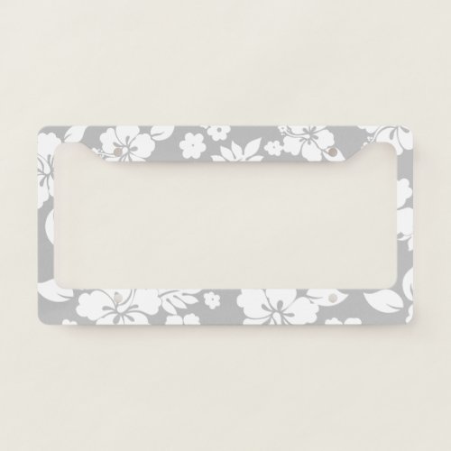 Aloha Grey Classic Hawaiian Hibiscus Print License Plate Frame