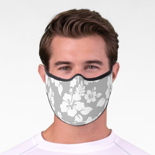 Aloha Grey Classic Hawaiian Hibiscus Print Premium Face Mask