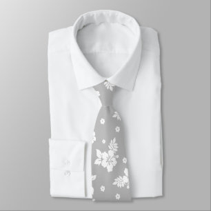 Aloha Grey Classic Hawaiian Seamless Pattern Neck Tie