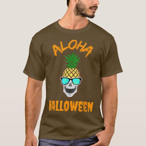 Aloha Halloween Cool Pineapple Skeleton w Sunglass T_Shirt