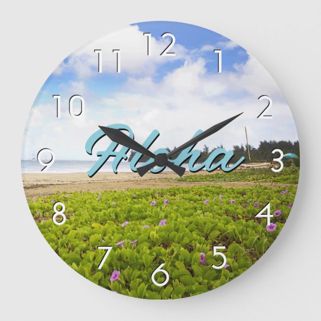 Aloha Hanalei Bay, Kauai Hawaii Beach / Your Text Large Clock (Front)