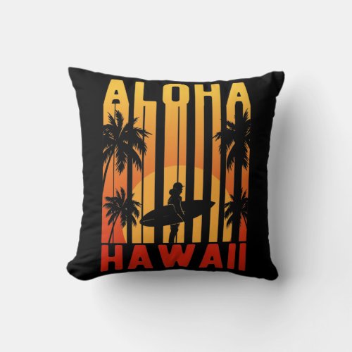 Aloha Hawaii Beach Retro Sunset Surfing Throw Pillow