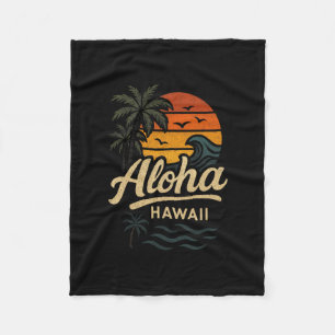 Aloha Hawaii Beach Summer Surfing 70s Retro Fleece Blanket