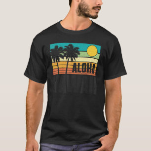 Aloha Hawaii Beach Sunset Palm Trees Retro Summer T-Shirt