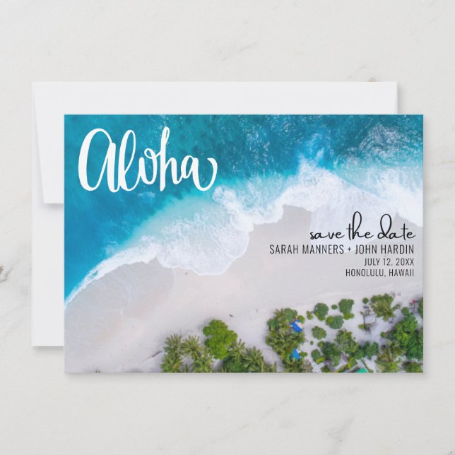 Aloha Hawaii Beach Wedding Photo Save the Date (Front)